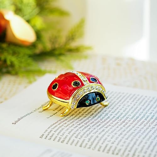 Miniatura 6 de YU FENG Caja de Baratija de Figurita de Mariquita con Bisagras, Cristales Joyeros, Pequeños y Lindos Animales, Cajas de Joyería Coleccionables