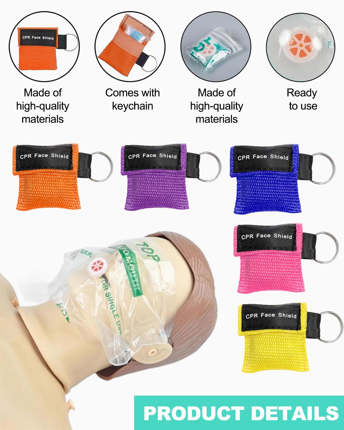 5 Pcs Pocket Mask Primo Soccorso Face Mask Maschere Cpr Con Anello Portachiavi Con Barriera Di Respirazione A Valvola A Senso Unico Maschere Respiratore Cpr Face Shield