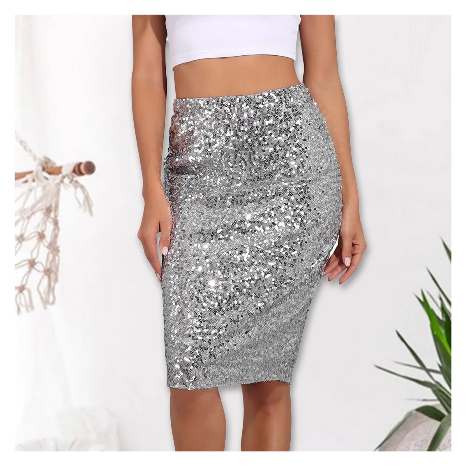 Gonna con Paillettes Nappegonna Paillettes Donna Gonna Estiva da Donna Sexy Nero Argento Oro Lucido High Street Designer Skinny Party Mini gonne a Tubino Pacchetto Gonna Anca(Black,XXL)