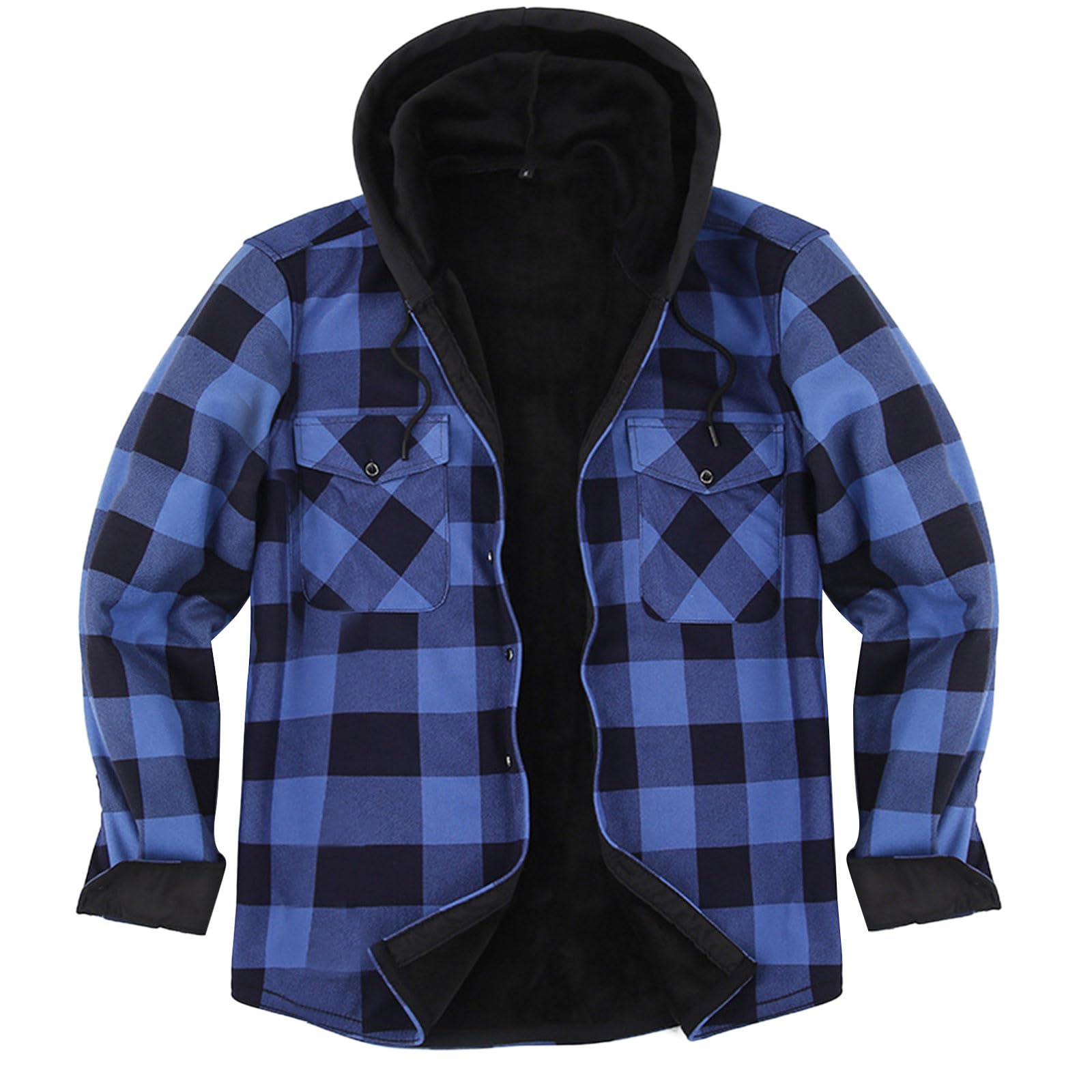 Generic Camisa A Cuadros para Hombre Acolchada Casuales A Cuadros con Bolsillo con Forro CáLido Chaqueta A Cuadros con Capucha Top