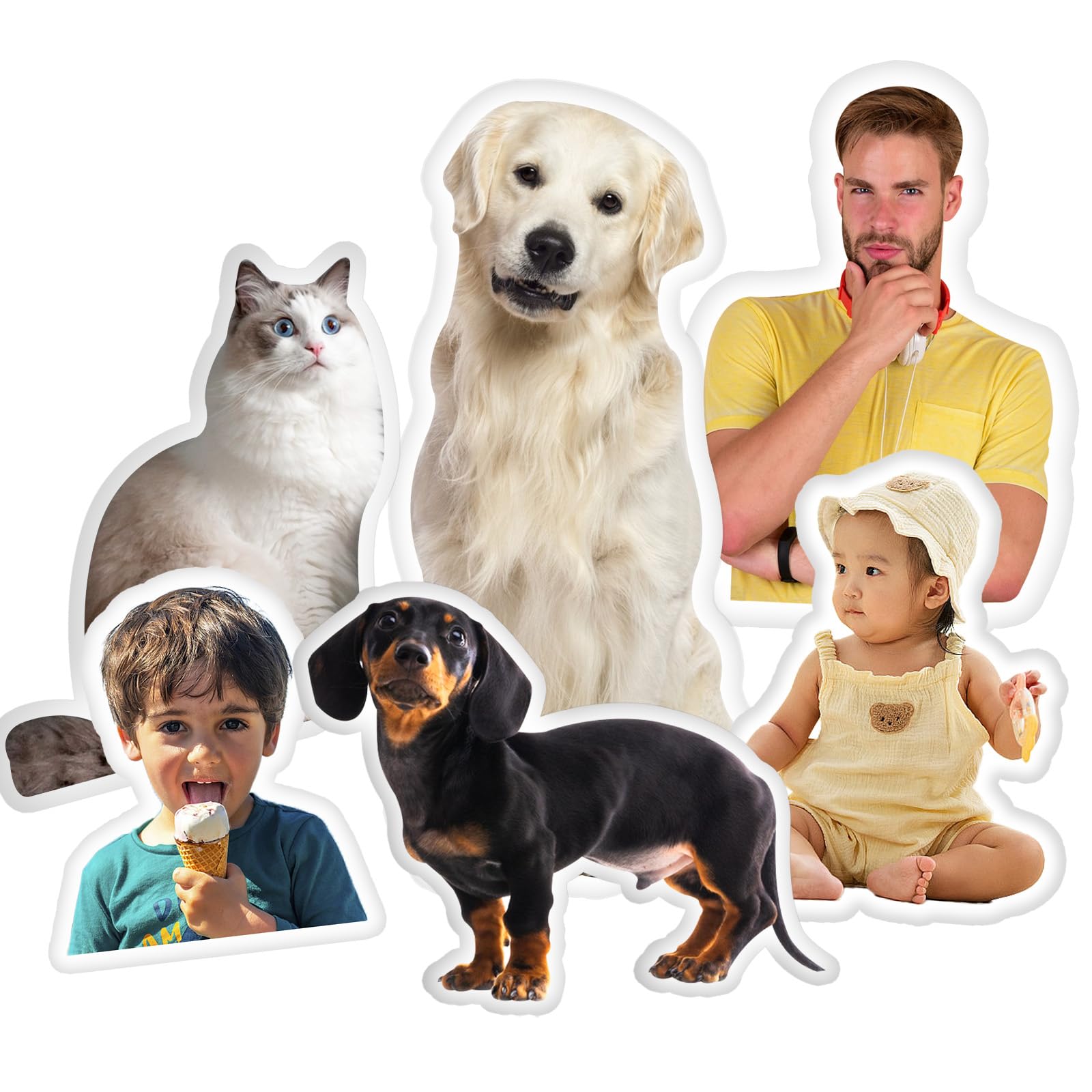 Custom Pillows Pet Shaped and Person Shaped, 10/20/30/40cm Personalised Funny Cat Dog shaped pillow with Your Own Photo,Decorative pillow Personalised Gifts for Birthday, Couple, Friends