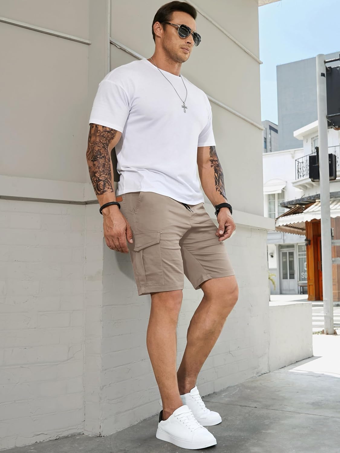 JMIERR Mens Casual Cargo Shorts - Cotton Drawstring Stretch Summer Beach Shorts Twill Chino Short with 6 Pockets - Image 3