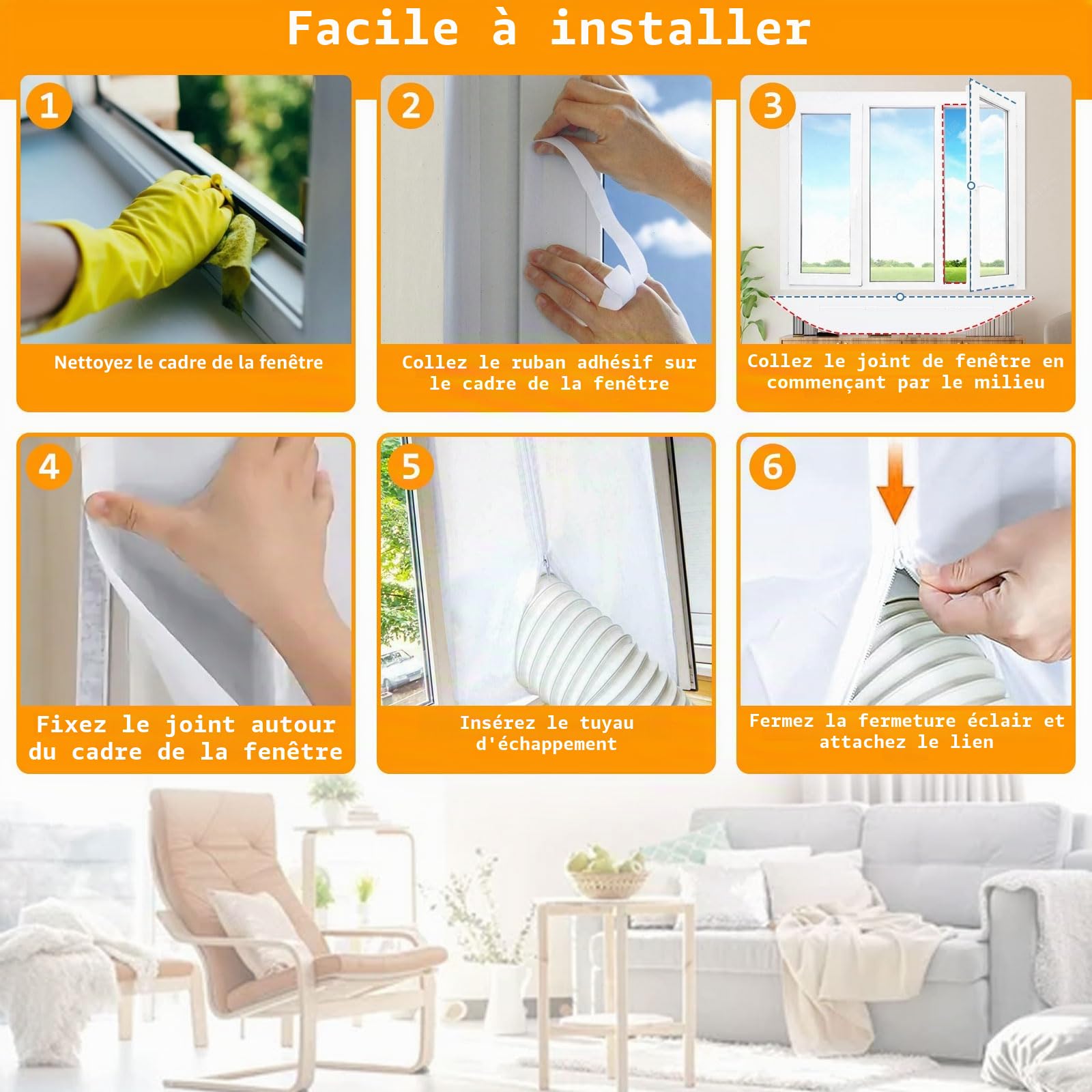 Kit Calfeutrage Climatiseur, Joint de Fenêtre pour Climatiseur Mobile, Facile à installer, Pas de perçage, Pour fixation sur les fenêtres, fenêtres de toit, fenêtres à battants (4M)