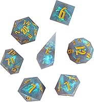 Vista 9 de Cusdie - Dados D&D de bordes afilados, 7 dados D&D, juego de dados poliédricos hechos a mano, para juego de rol Pathfinder