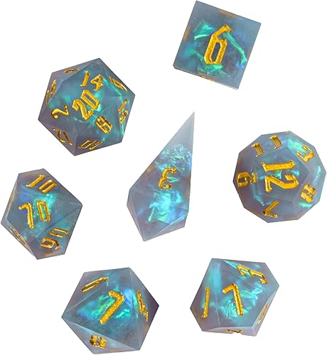 Miniatura 9 de Cusdie - Dados D&D de bordes afilados, 7 dados D&D, juego de dados poliédricos hechos a mano, para juego de rol Pathfinder