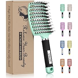 KTKUDY Detangling Brush Boar Bristles HairBrush Make Hair Shiny & Healthier Curved and Vented Detangler Brush for Women Men Kids Wet and Dry Hair (Turquoise)