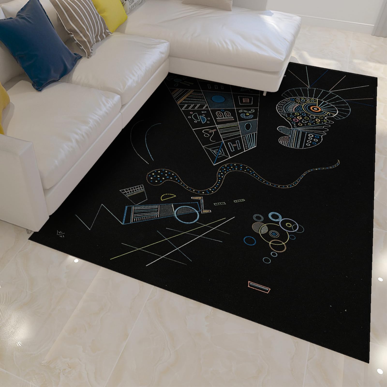 Tapis moderne antidérapant noir 90x120cm salon et bureau