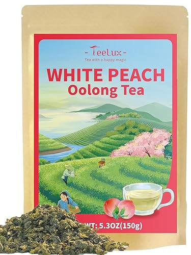 TeeLux Té Oolong de melocotón, té de hojas sueltas Oolong de melocotón blanco, aroma de melocotón y sabor ligeramente dulce, té caliente y helado,