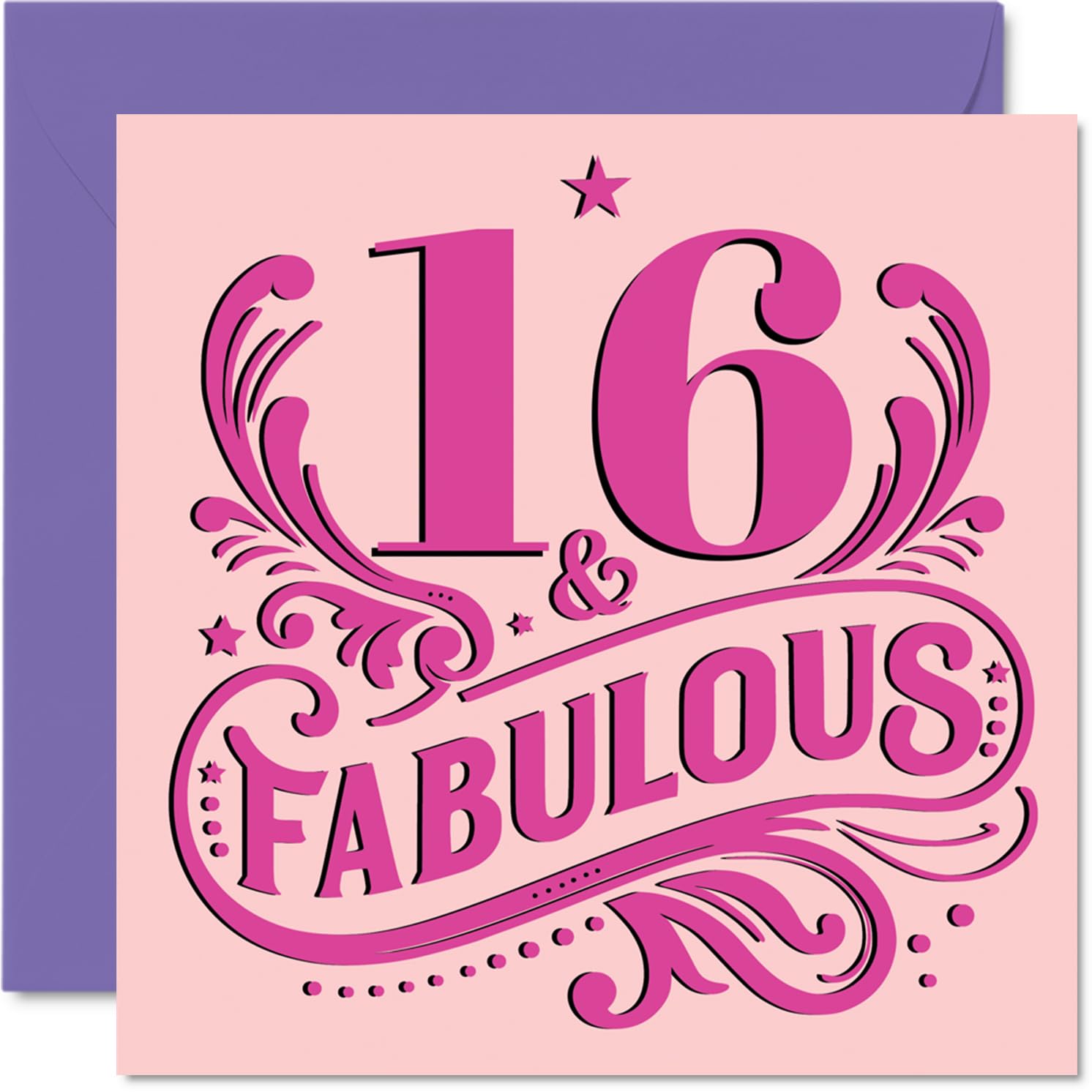 16th Birthday Cards for Girls - Fabulous - Happy Birthday Card for 16 Year Old Girl Step Daughter Great Niece Daughter Cousin, 145mm Bday Greeting Cards