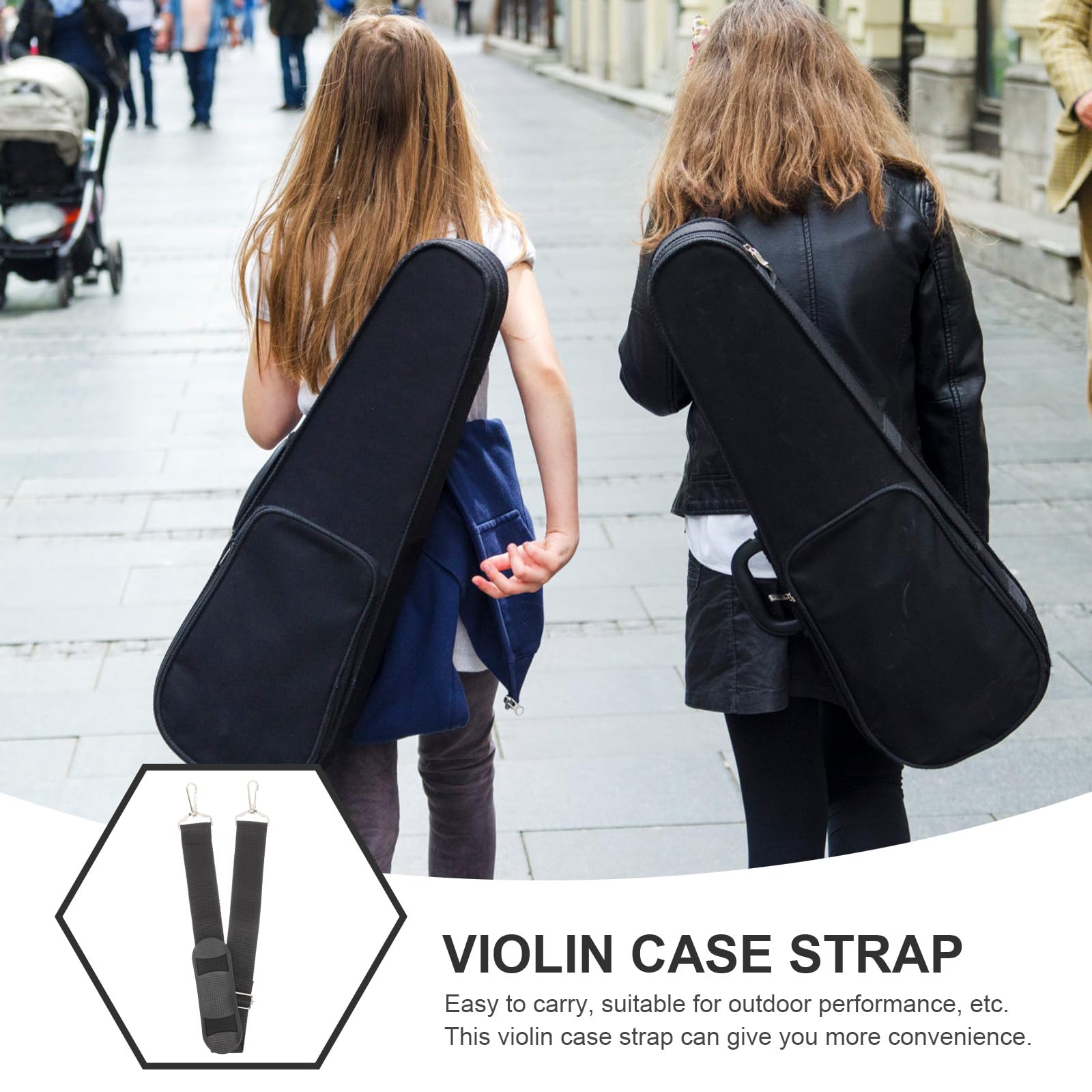 Tracolla per Custodia per Violino 2 Pezzi Nera Regolabile | Imbottitura Sulle Spalle, Tela e Metallo, per Performance All'aperto, Facile da Pulire