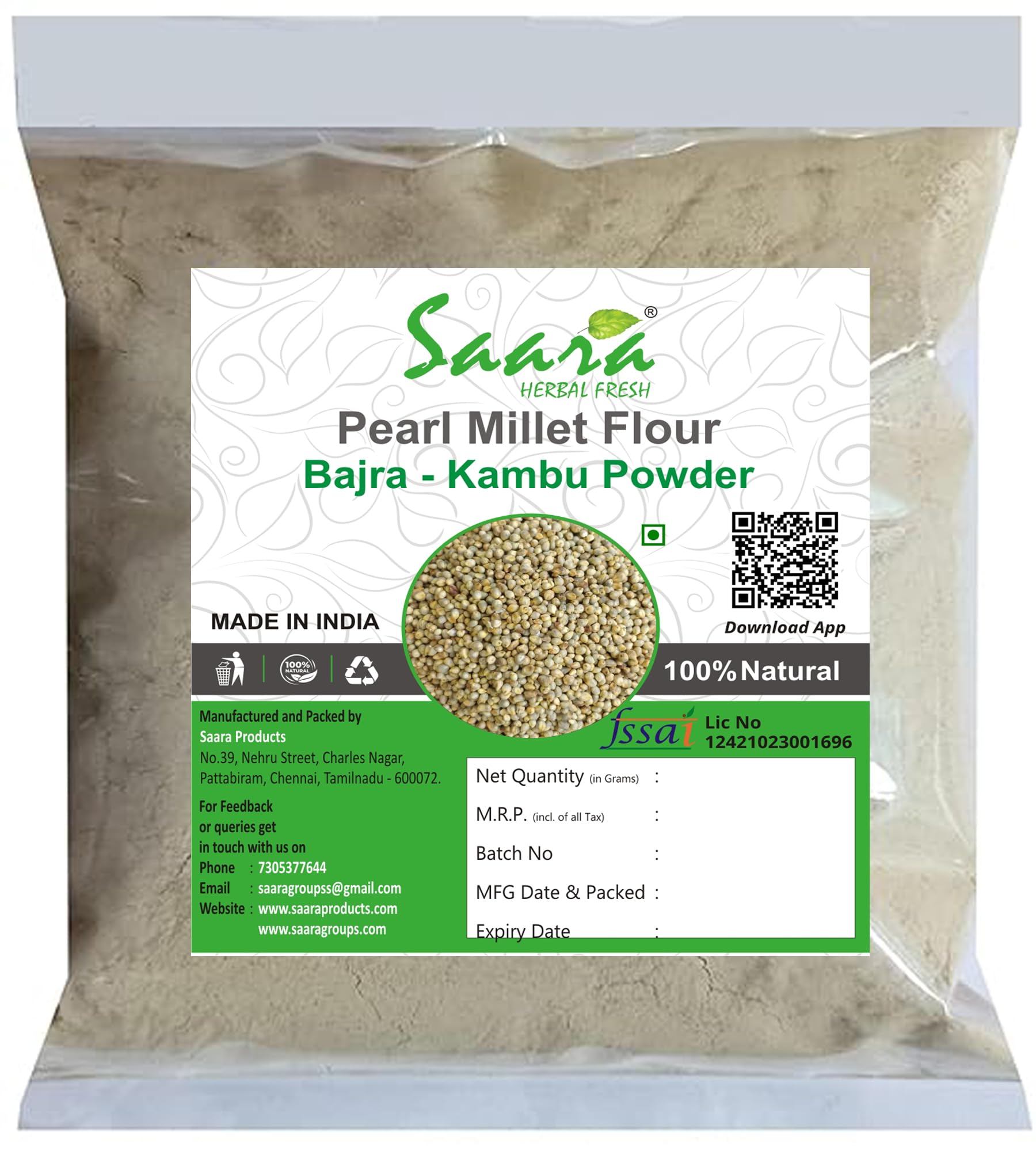 Saara HERBAL FRESH Kambu Powder, Pearl Millet Flour, Bajra Powder,950 grams (B097ZN62VR) Amazon Price History, Amazon Price Tracker