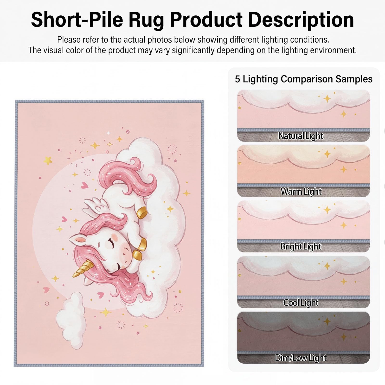 Tapis de Salon Lavable en Machine 160 x 230 cm, Dessin Animé Fantastique Animaux Licorne Tapis Chambre, Antidérapant, Poils Courts, Douce, Adapté à L'aspirateur pour Entree Interieur, Couloir, Rose