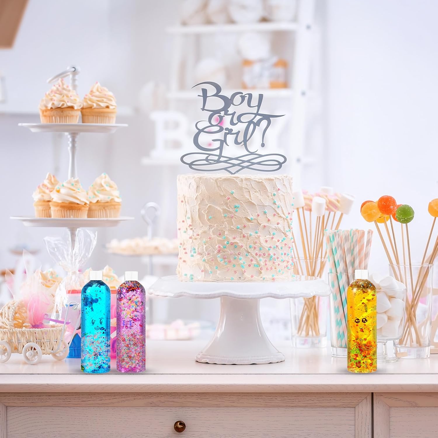 Baderke 24 Pcs Sensory Bottles 13.5oz Plastic Clear Containers Calm Down Sensory Bottles Include Funnel, Glitters, Stickers, Glitter Powder, Feathers, Small Color Balls for DIY Art Fun Crafts Supply - Image 6