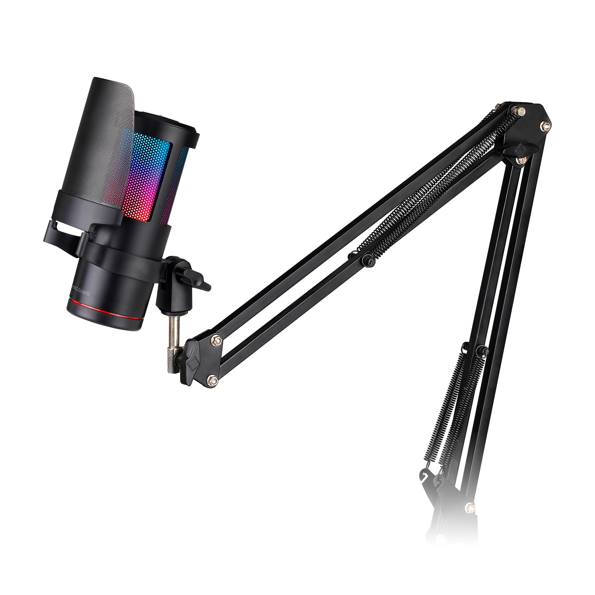 Mars Gaming MMIC-SC, Professionelles Studiomikrofon, Hochwertiges ARGB-Design, Hochauflösend 192Khz 24-bit, Omnidirektionaler Mechanischer Arm, Steuerungsrad, Metallgitter-Popfilter, Schwarz