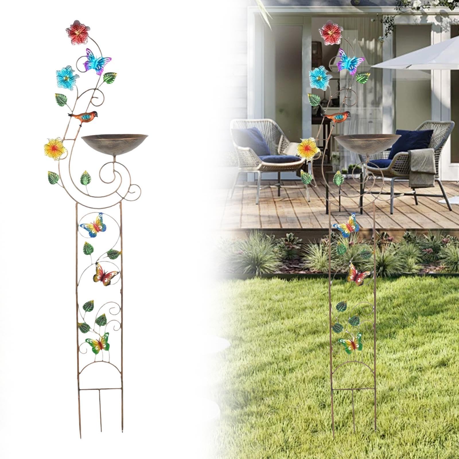 KESOTO Abbeveratoio per Uccelli con Struttura Vegetale, Accessorio Decorativo da Esterno, in Metallo, Farfalla
