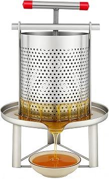 Mesh Honey Press Machine Household Manual Honey Press Wax Press Beekeeping Tool 304 Stainless Steel Extractor Beekeeping Tool for Beekeeping Agriculture Vertical Stripe Silver