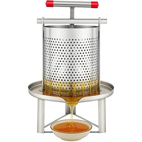 10L/2.6Gal Beeswax Press Machine & Honey Extractor​​, Stainless Steel Manual Press with 0.19in Filter Holes & Nylon Screen for Home/Commercial Use