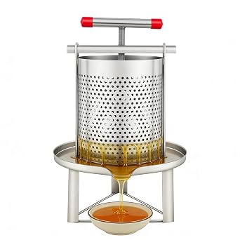 10L/2.6Gal Beeswax Press Machine & Honey Extractor, Stainless Steel Manual Press with 0.19in Filter Holes & Nylon Screen for Home/Commercial Use