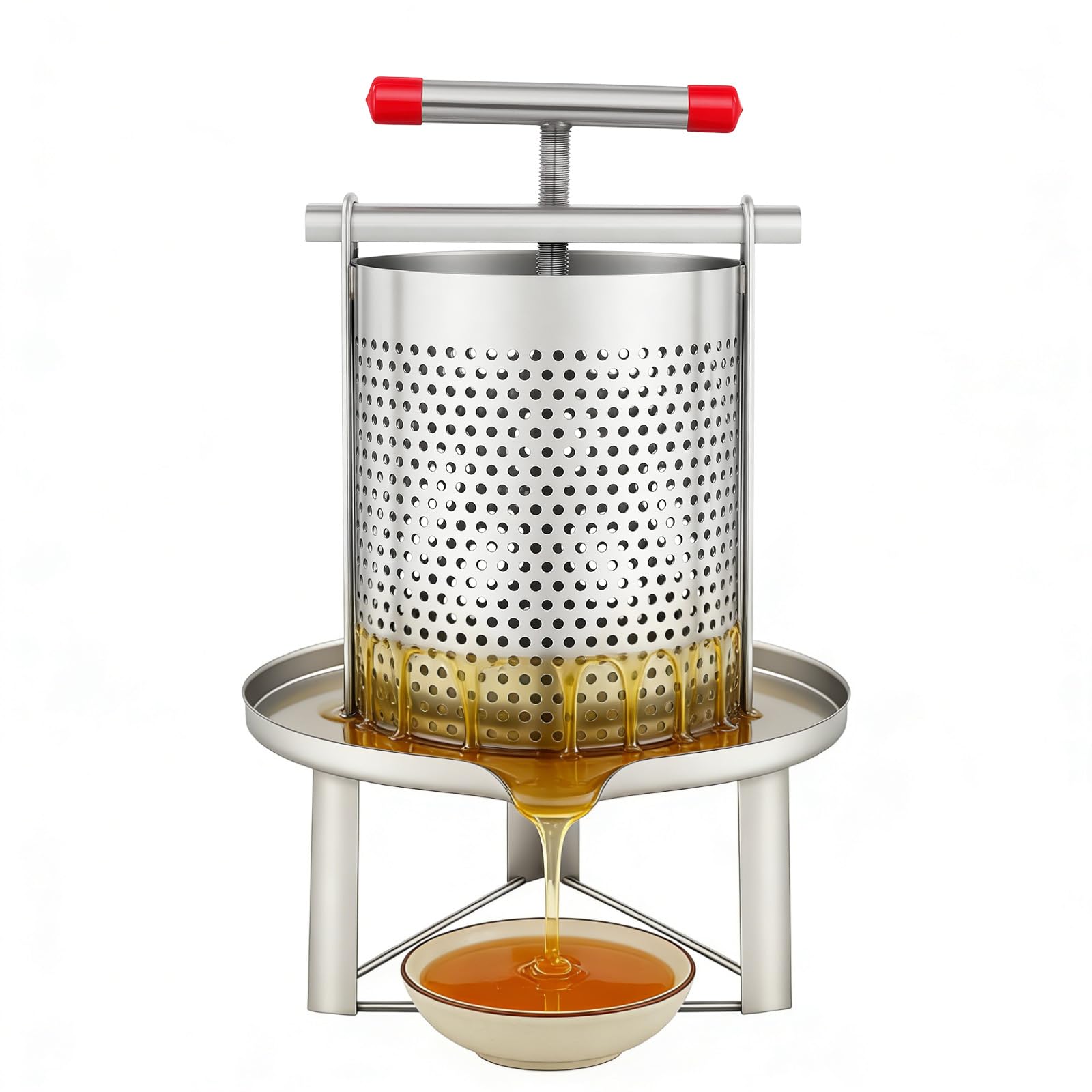 Prensa de frutas de acero inoxidable de 10 L, prensa de miel, acero inoxidable, manual del hogar, prensa de miel, prensa de cera, herramienta de apicultura con filtro