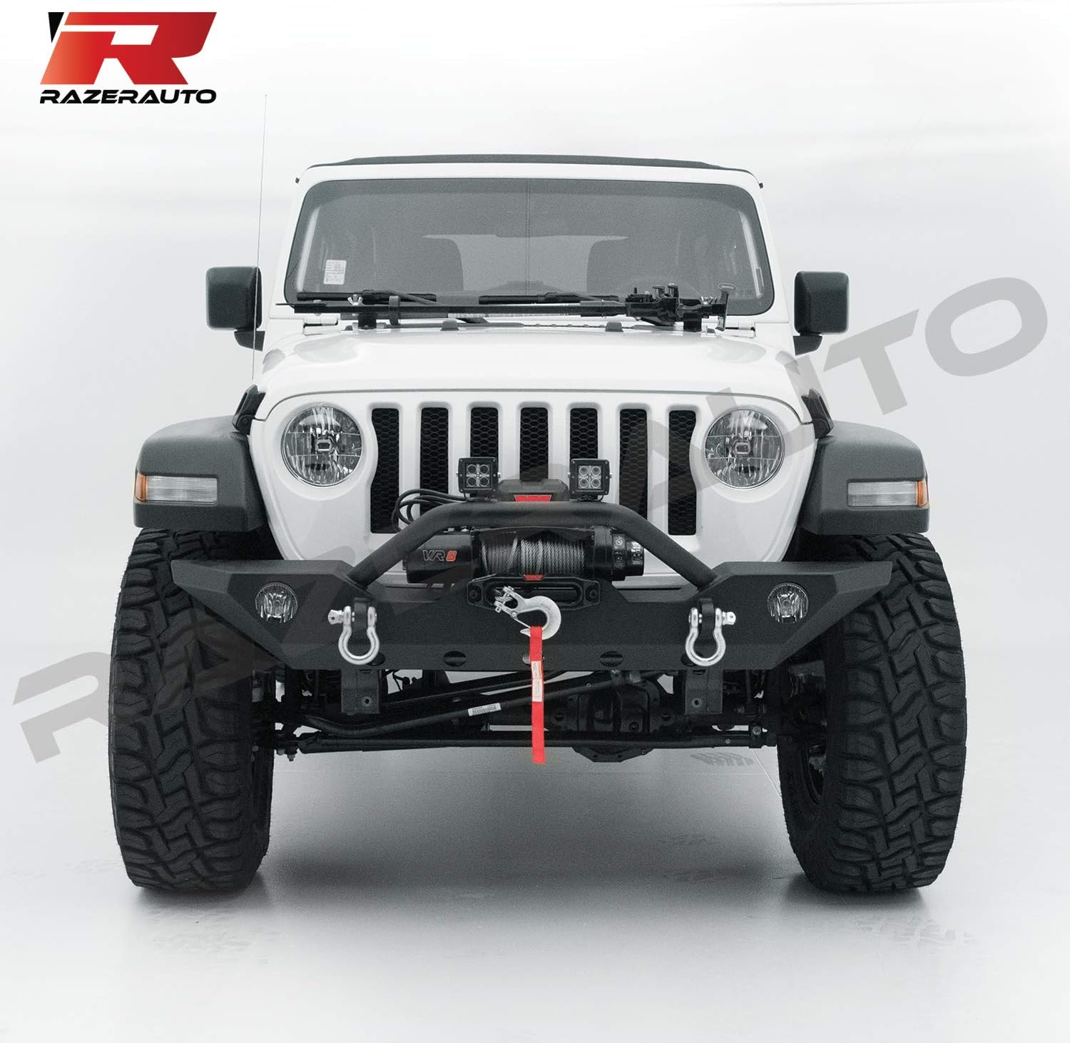 Black Textured Rock Crawler Front Bumper w/Winch Plate & 2x D-Ring & Fog Light Hole for 18-19 Jeep Wrangler JL