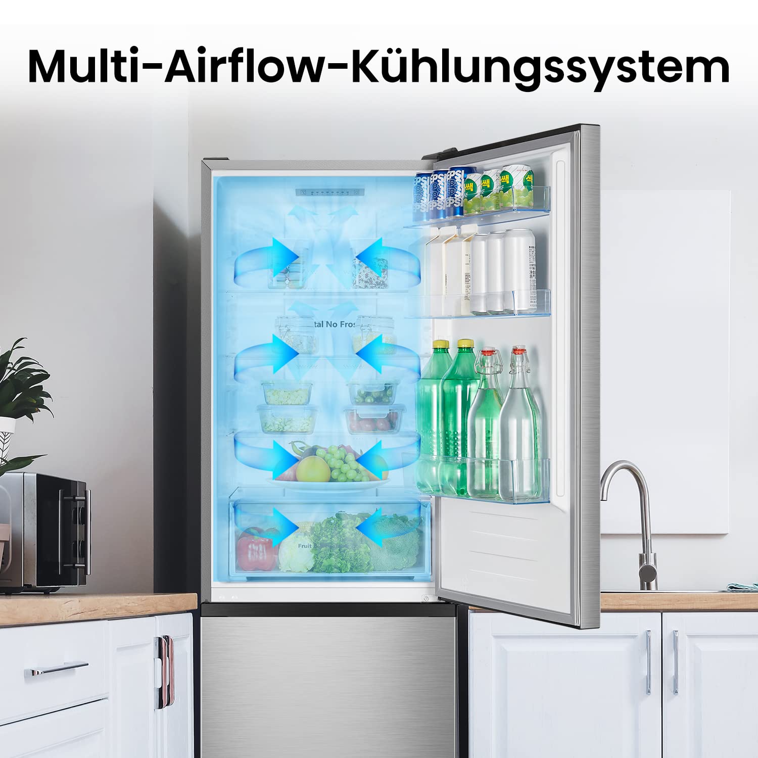 Hisense RB372N4AC2 Kühl-Gefrierkombination/ NoFrostPlus/ Multiflow 360°/ HolidayMode/ LED-Display/ 178,5 cm/ Kühlteil 207 l/ Gefrierteil 85 l/ 39 dB/ 235 kWh/ Jahr/ Inox-Look