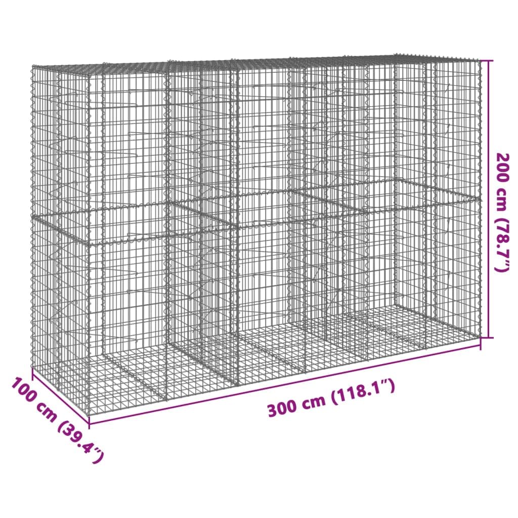 Gavión con tapa, 300 x 100 x 200 cm, cesta de piedra galvanizada | Cesta de alambre de metal resistente para jardín. Fácil montaje sin herramientas gracias a sus prácticas varillas en espiral.