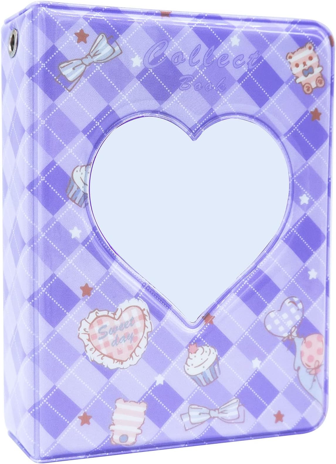 3 Inch Mini Photo Album 40 Pockets, Kpop Photocard Holder Book ,Love Heart Hollow Small Photocard Binder for Picture Cards Photos Storage Purple