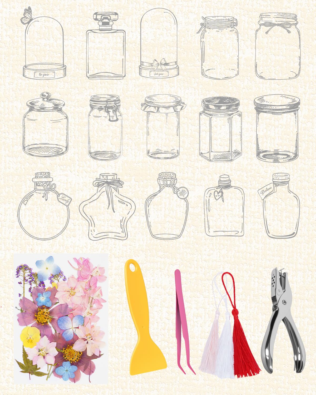 eZAKKA 145 Pcs DIY Transparent Dried Flower Bookmarks, Handmade Dried Flower Bookmark Kit Include Clear Bookmarks Dried Flowers 60 Pcs Colorful