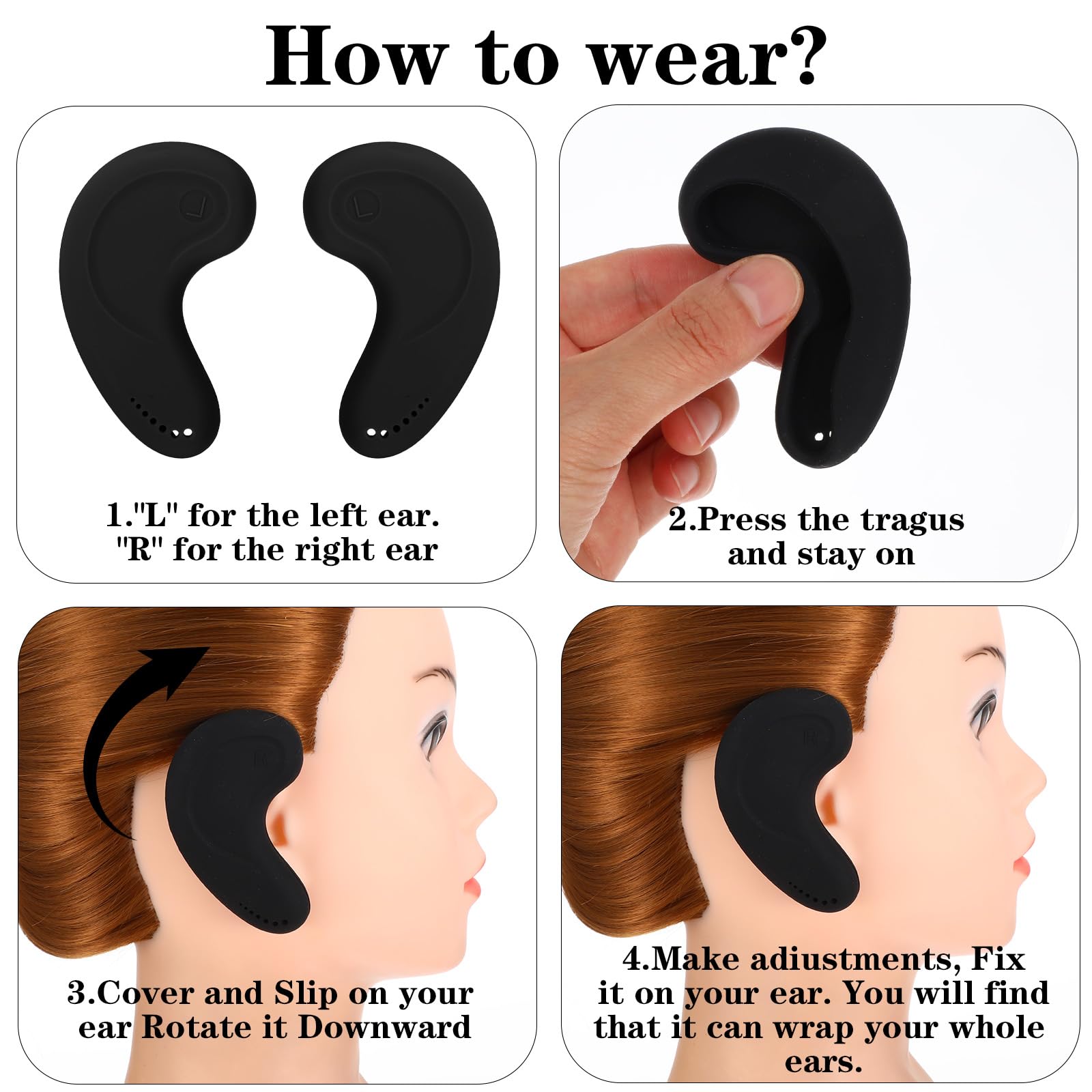 Copriorecchie per tinture per capelli, resistenti alle alte temperature e riutilizzabili, in silicone, per saloni di bellezza, casa, proteggono dall'asciugatrice e dal ferro da stiro, colore nero