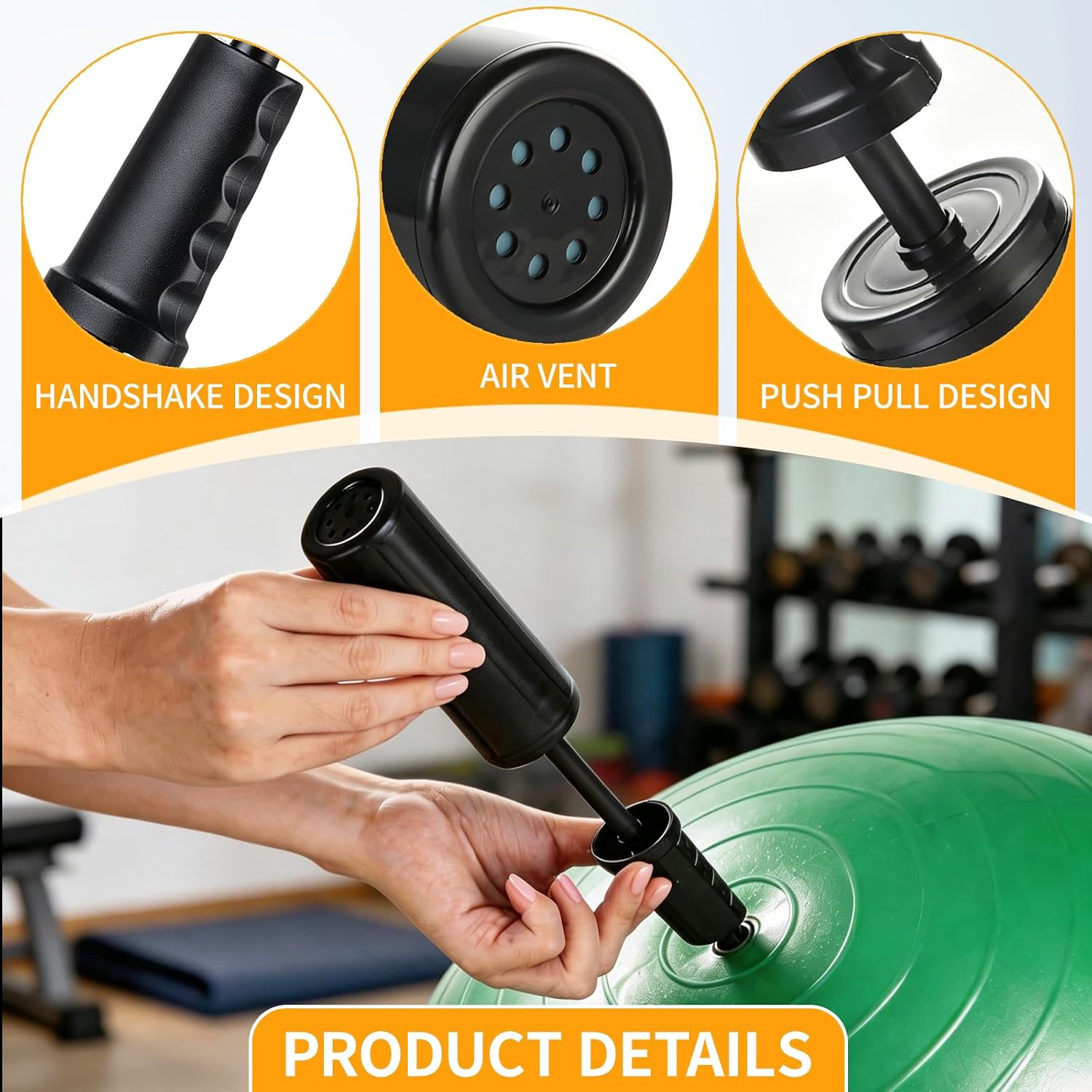 Exercise Ball Pump, Compatible with Bosu Ball Pump, 2 Pcs Hand Pump, Portable Inflator for Yoga Balls, Sturdy Build, Easy to Use, Reliable for Inflatables, for Fitness and Yoga Balls Inflator image 2