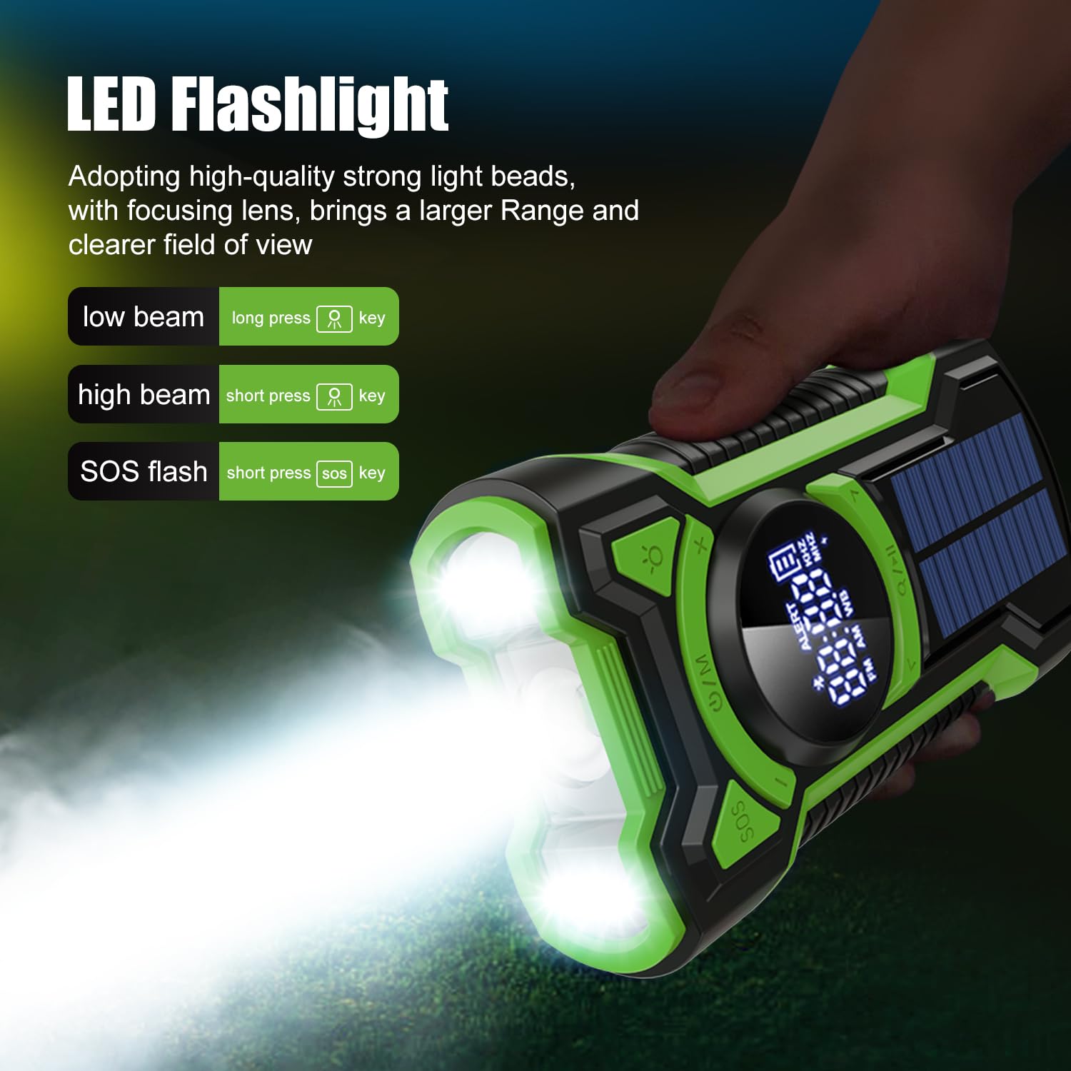 Radio di Emergenza 5000 mAh, Solare Impermeabile Bluetooth, Power Bank a Manovella con Torcia LED SOS