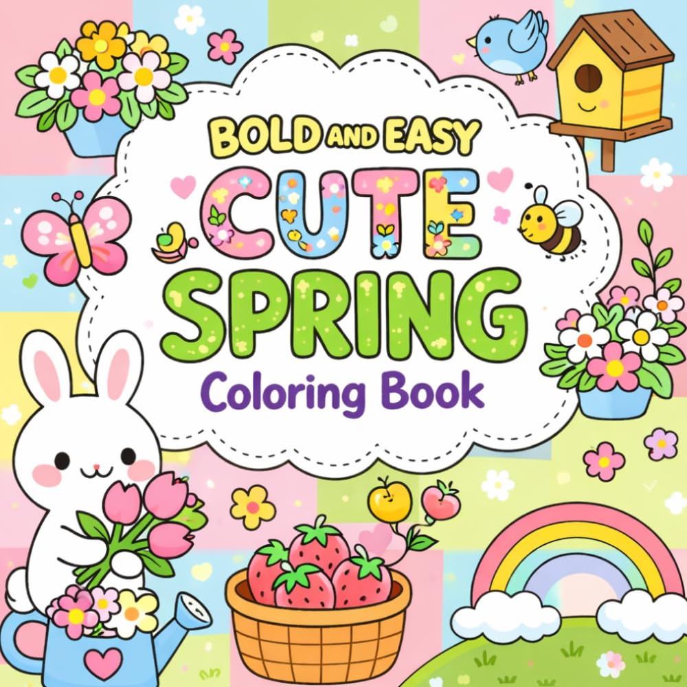Bold and Easy Cute Spring Coloring Book: Adorable, Simple Spring Designs for Relaxation and Fun (Bold and Easy Coloring Book)