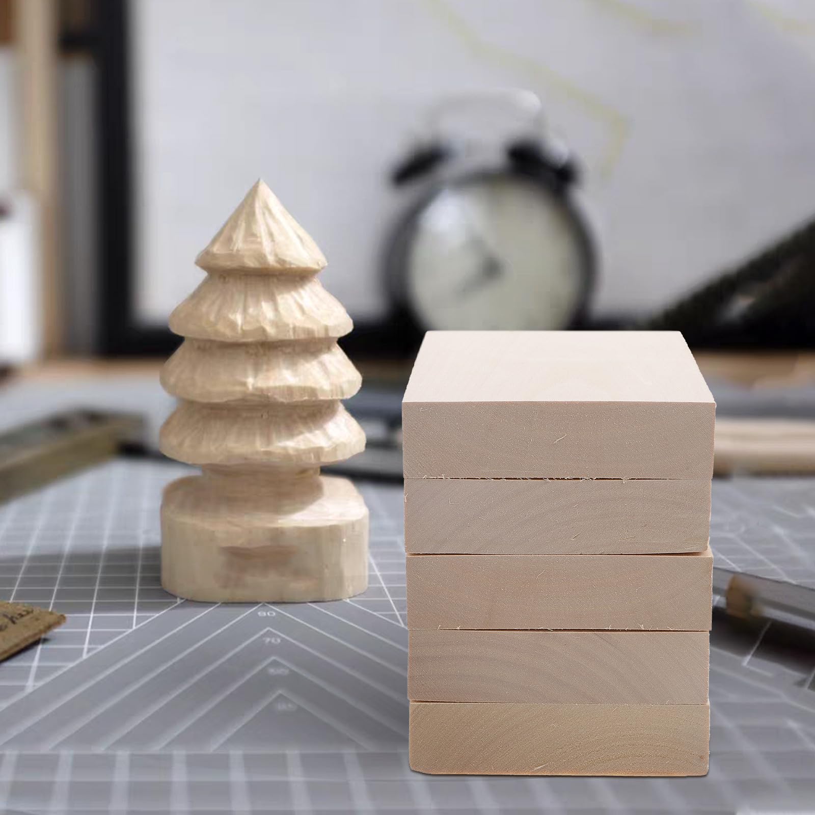 5 Piezas Bloques de Madera para Tallar de Tilo, Beige
