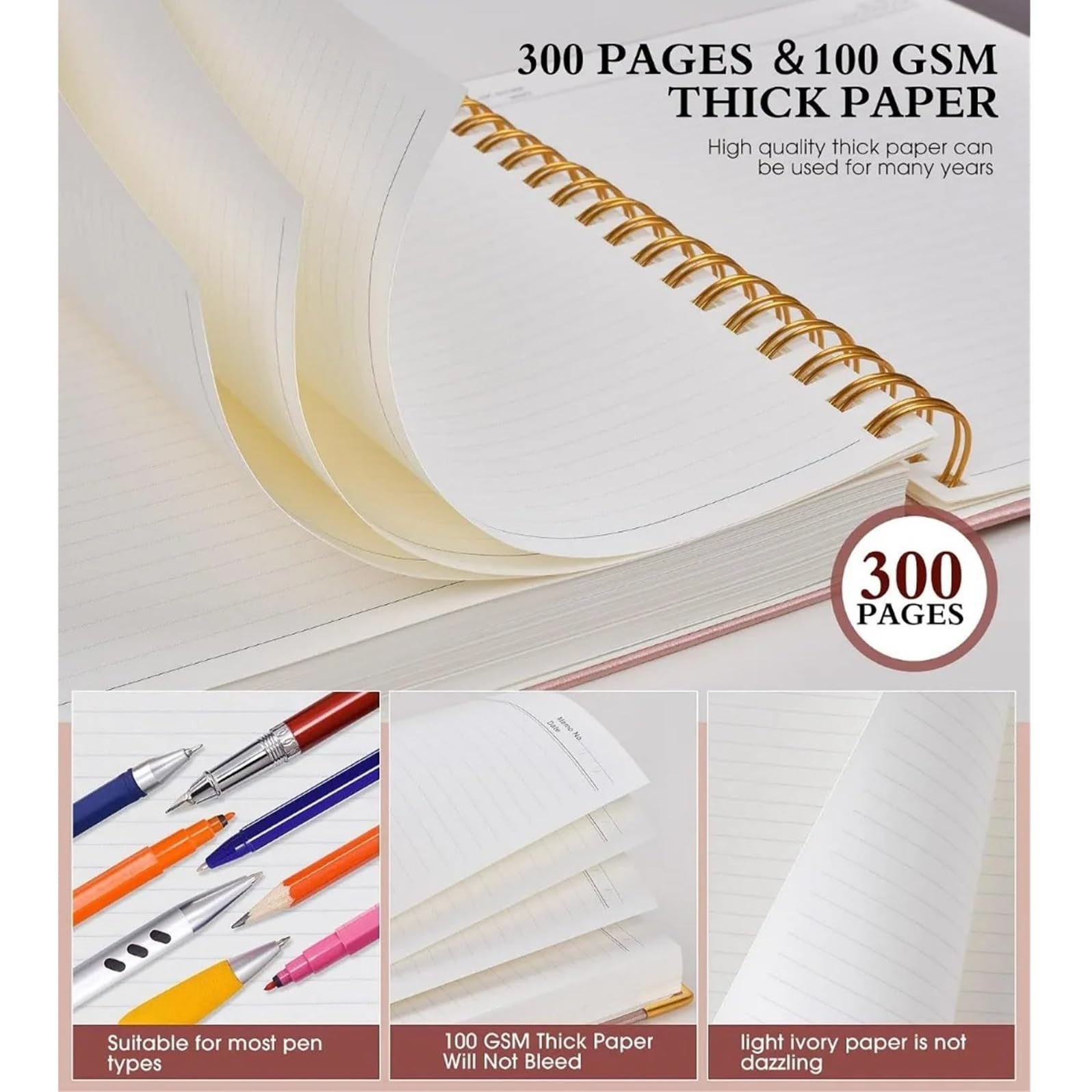 Hardcover-Spiralnotizbuch, 21,6 x 27,9 cm | 300 Seiten dickes Papier, rosa