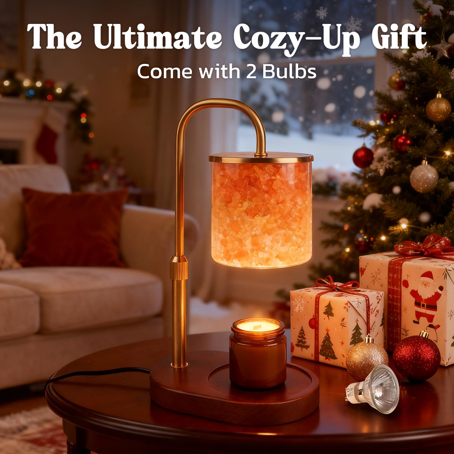SALUBRITO Podgrzewacz do świec Lampa, Candle Warmer Lamp z timerem i ściemniaczem, 2 w 1 Podgrzewacz do świec Lampa solna z Himalajów do świec zapachowych w szkle, Boże Narodzenie, dekoracja domu