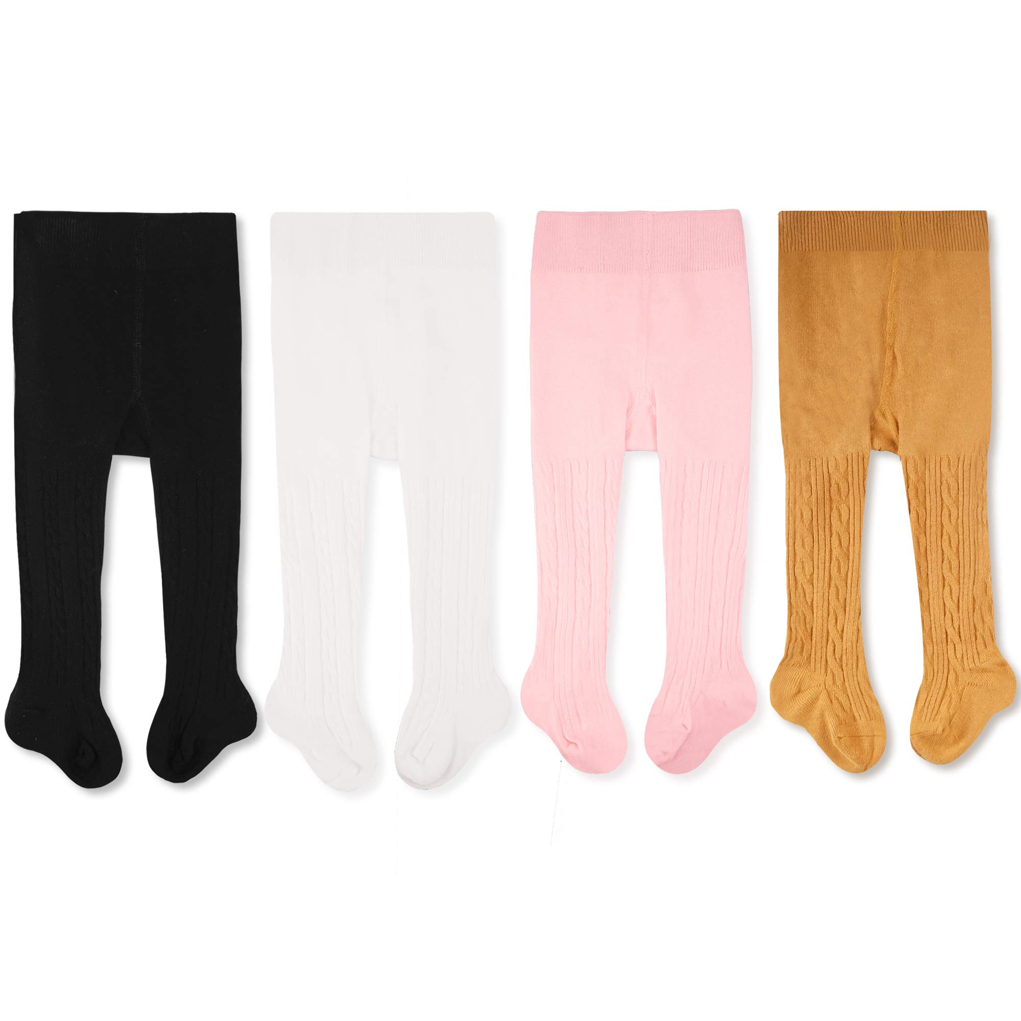 CozyWayGirls Tights Cotton Cable Knit Footed Pantyhose Baby Toddler Leggings - Pack of 4