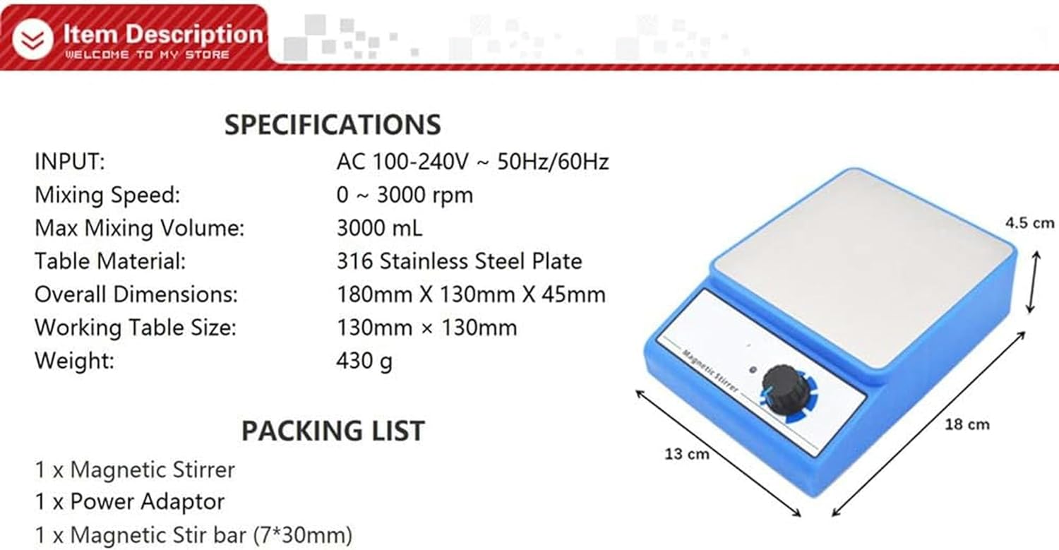 FLTRGO Magnetic Agitator Hot Plate Mixer Laboratory Heating Agitator, 3000 RPM Maximum Agitation Capacity: 3000 Ml Widely Used in Product