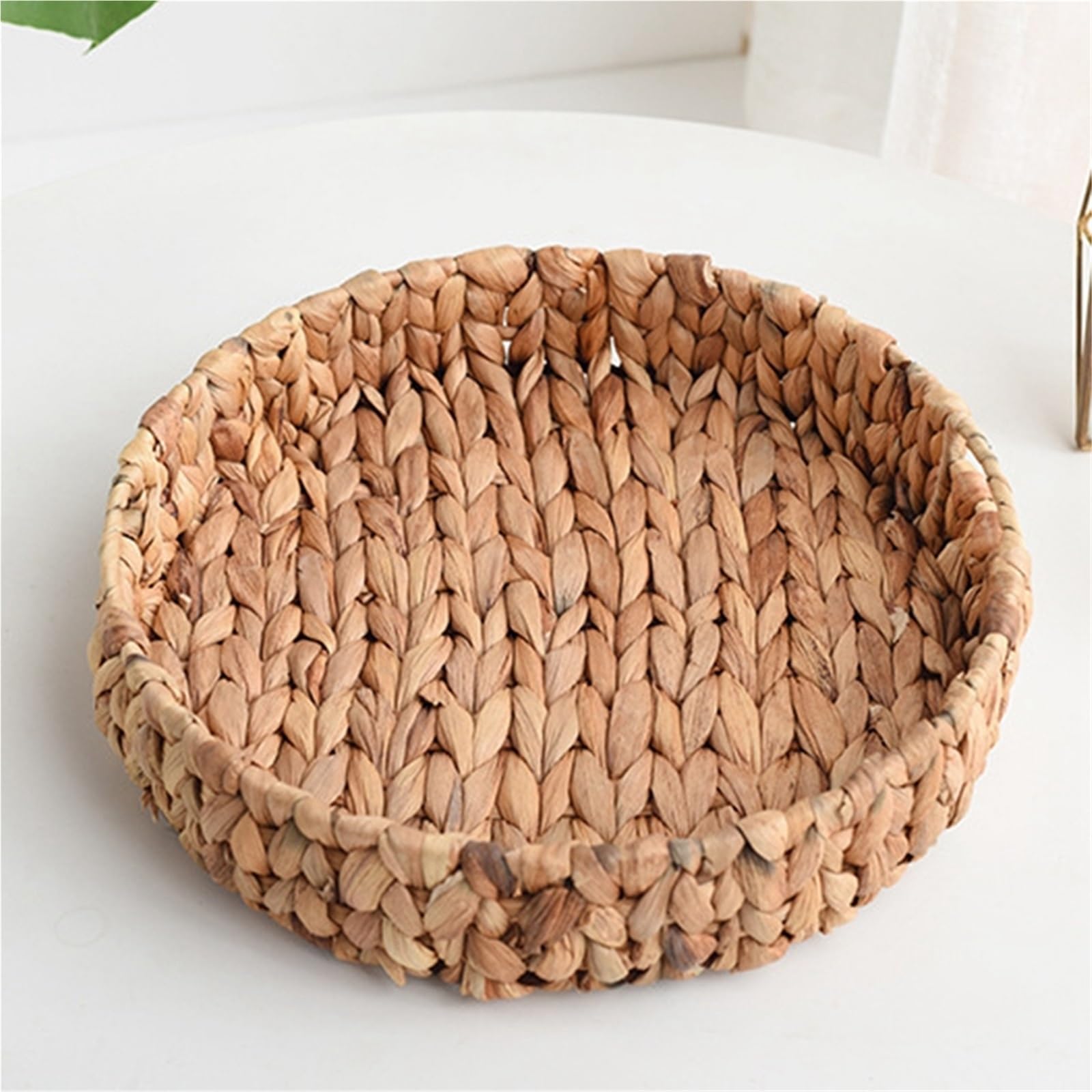 Rattan Wicker Basket Handwoven Fruit Tea Snack Bread Basket Round Storage Box Jewelry Dish pour l'organisation de la Maison(L)
