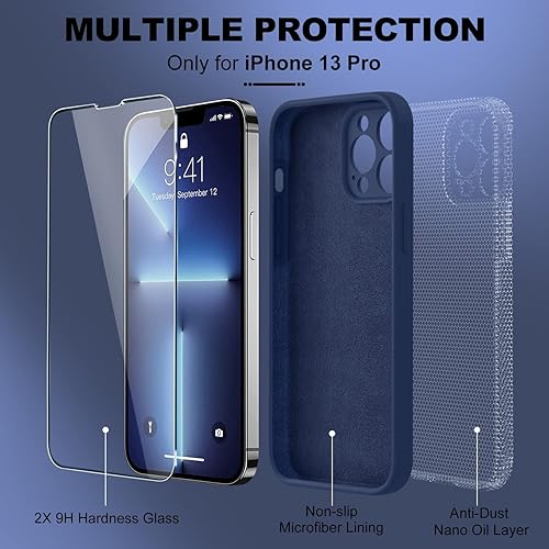 Miniatura 887 de BossKiss Funda compatible con iPhone 14 Pro, silicona mejorada [protección de cámara] [2 protectores de pantalla 9H], forro interior de microfibra