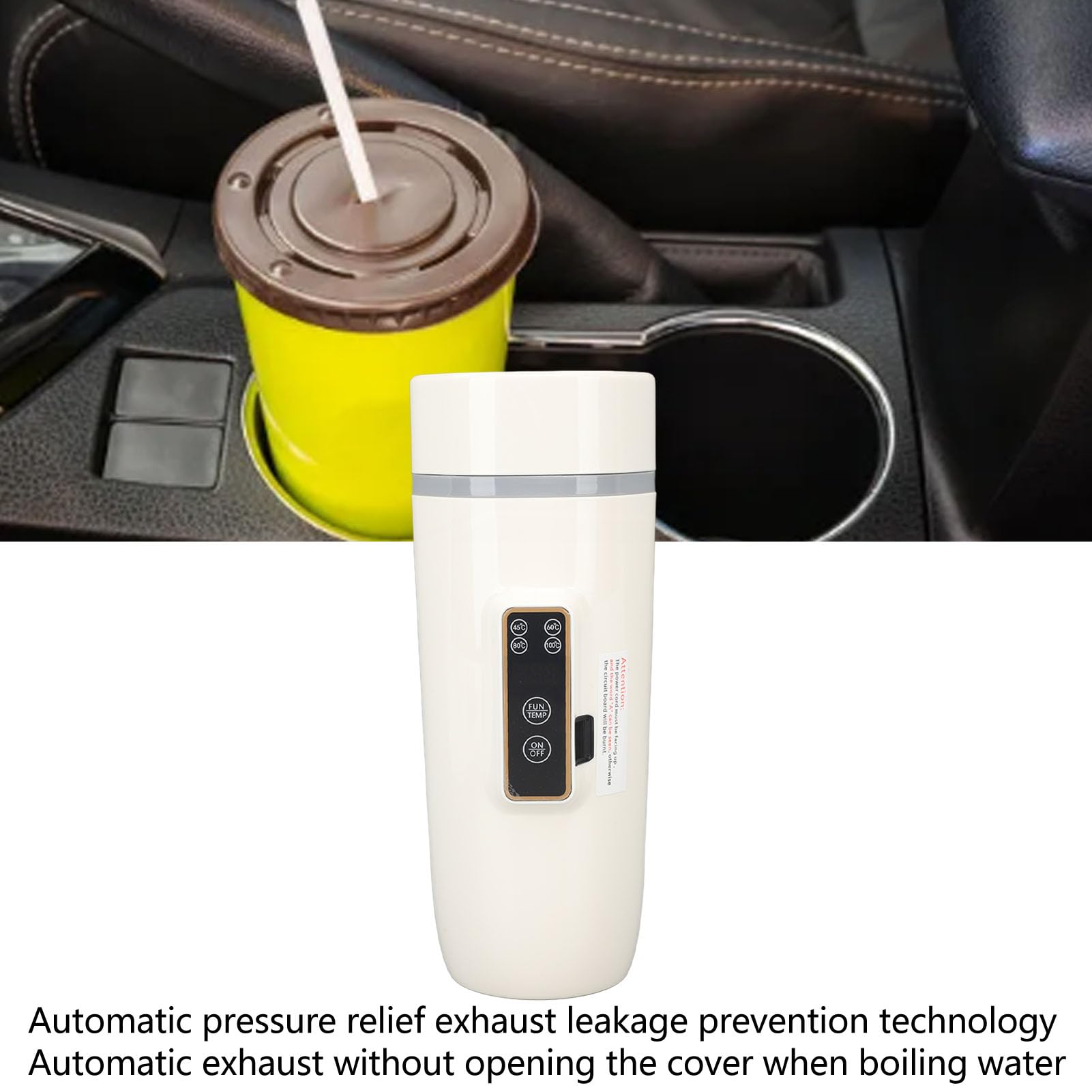 SIXRUN Hervidor Eléctrico Portátil de Viaje con Pantalla Digital, Minitetera de café Multifuncional para Acampar Al Aire Libre, Acero Inoxidable de 350ml (Beige)