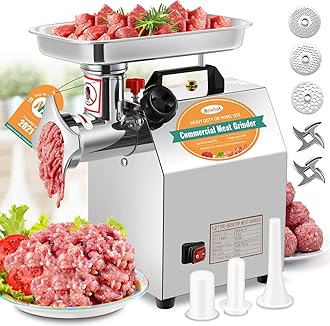 Newhai 1.3HP Commercial Meat Grinder Electric Meat Grinding Machine Heavy Duty Industrial Meat Mincer Sausage Stuffer 3/6/8mm Grinding Plates Grinding Chicken Bones for Restaurant 950W 110V US
