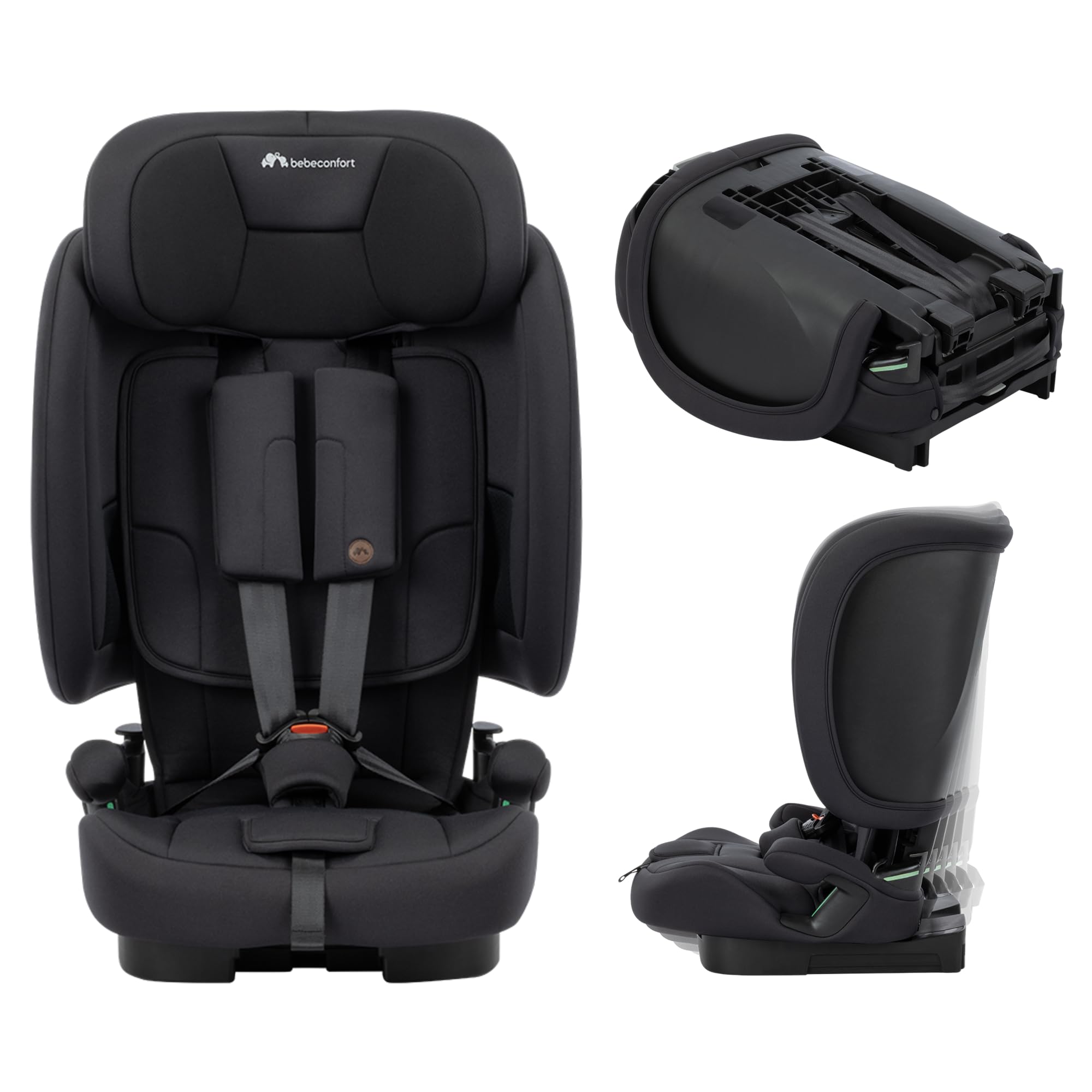 Bebeconfort Ever & Go i-Safe, Seggiolino Auto 9-36 kg Evolutivo, 15 Mesi - 12 Anni, 76-150 cm, Seggiolino Auto Pieghevole ISOFIX, Leggero e Compatto (4.9kg), 15 Posizioni Poggiatesta, Full Black