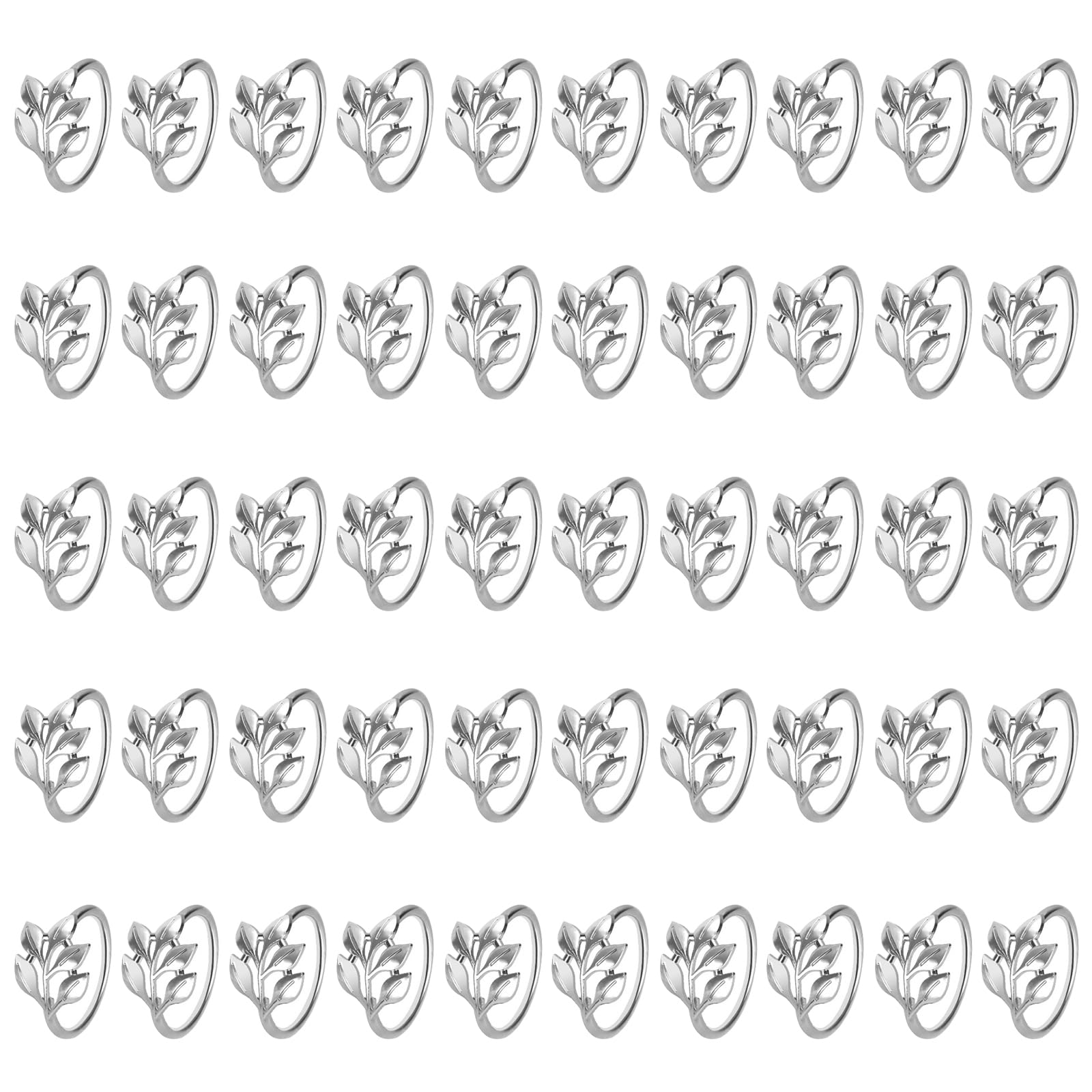 SITAKEGS Siliver Leaf Napkin Rings Set 50 Pcs Metal Serviette Ring Holders