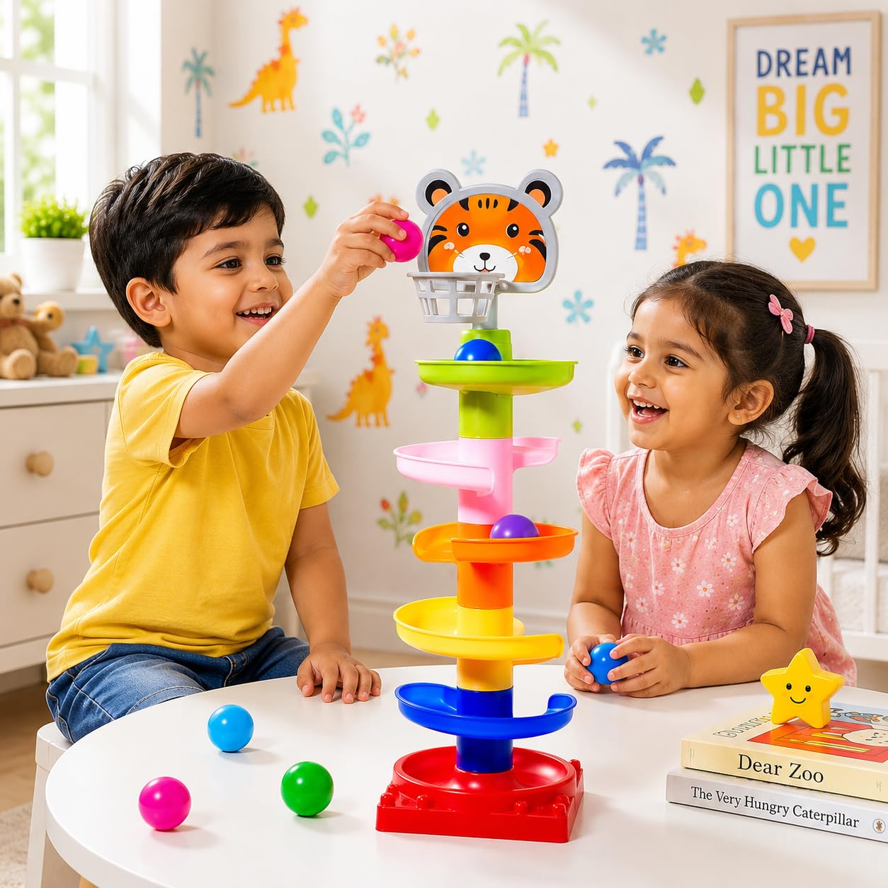 Tiger Roll Ball Drop Tower Toy with Spiral Tracks for Toddlers | For Ages 1+ Years, 4-Level Design, Non-Toxic Plastic, Includes 3 Balls, Develops Motor Skills-image-12
