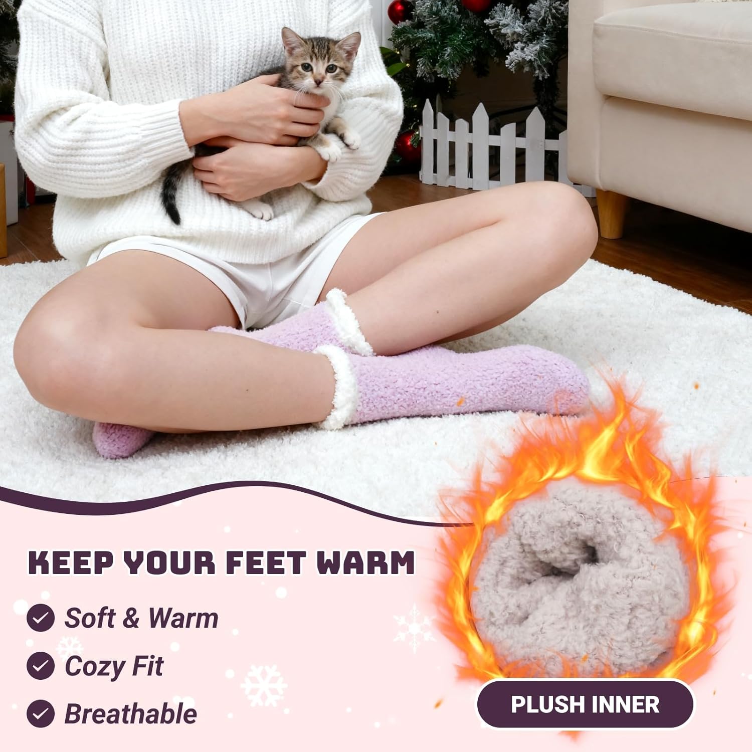 CaiDieNu Non Slip Fuzzy Socks for Women: Winter Thick Warm Cozy Sleep Hospital Slipper Socks with Grips Soft Fluffy Gifts - Image 2