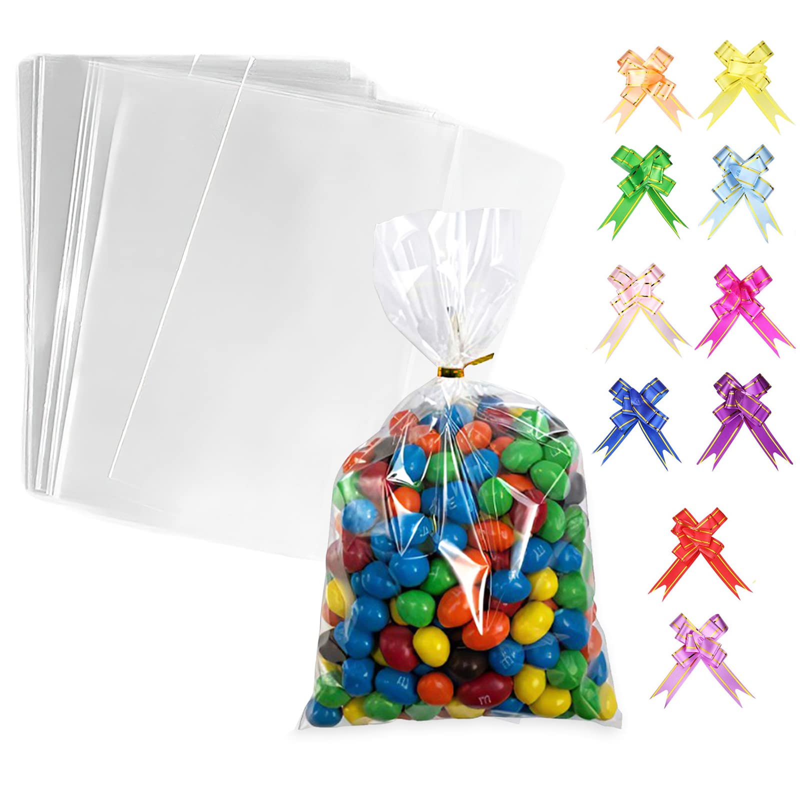 Clear Cellophane Bags, 100pcs Gift Bag with Twist Ties for Wedding Favours Wrapping Cupcakes and Sweets, 18 * 25cm