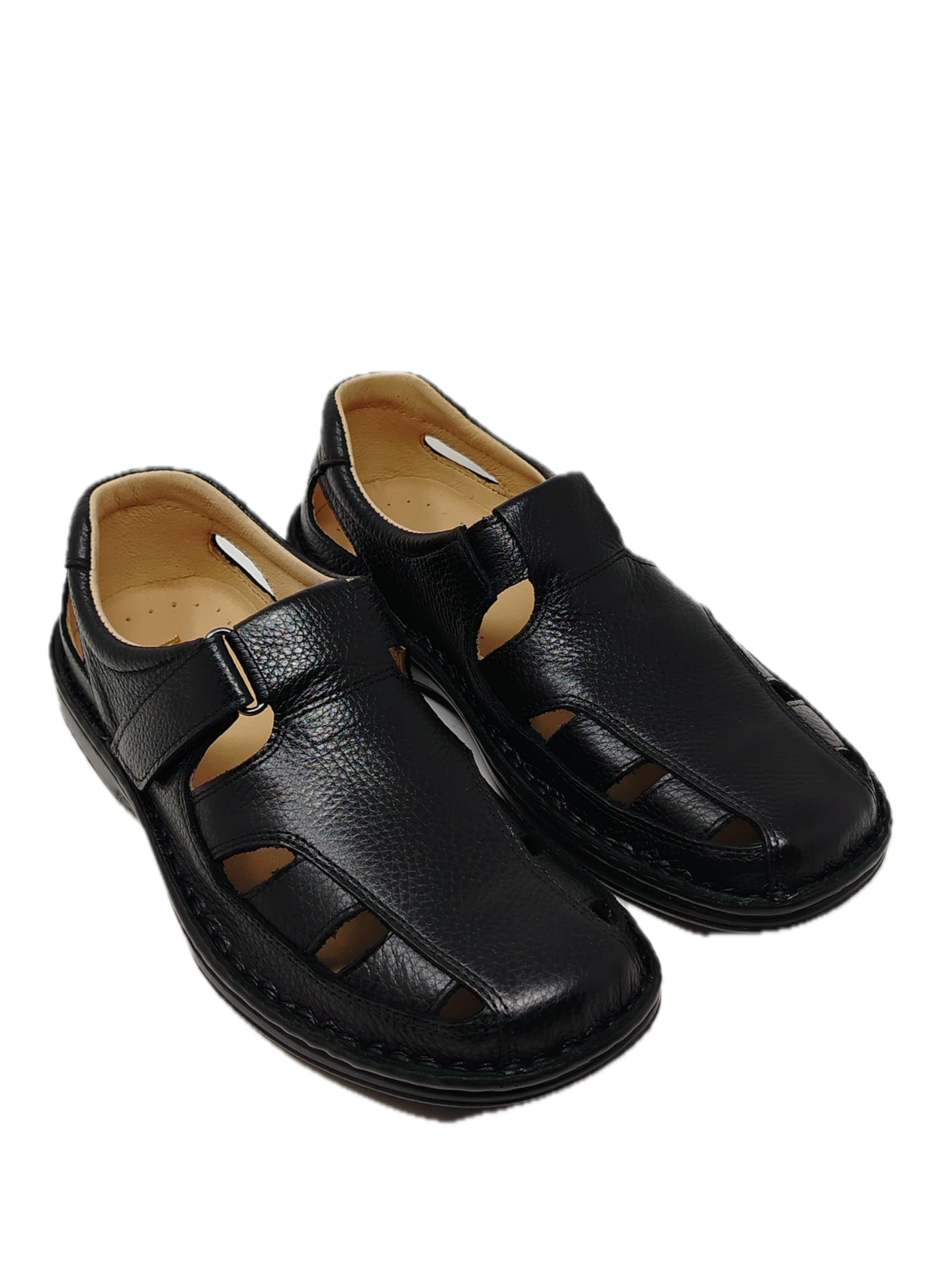 Zapatos Hombre Cómodos de Piel con Velcro Transpirables Tipo Sandalia Cerrada Suela Antideslizante Ancho Especial Hecho en España