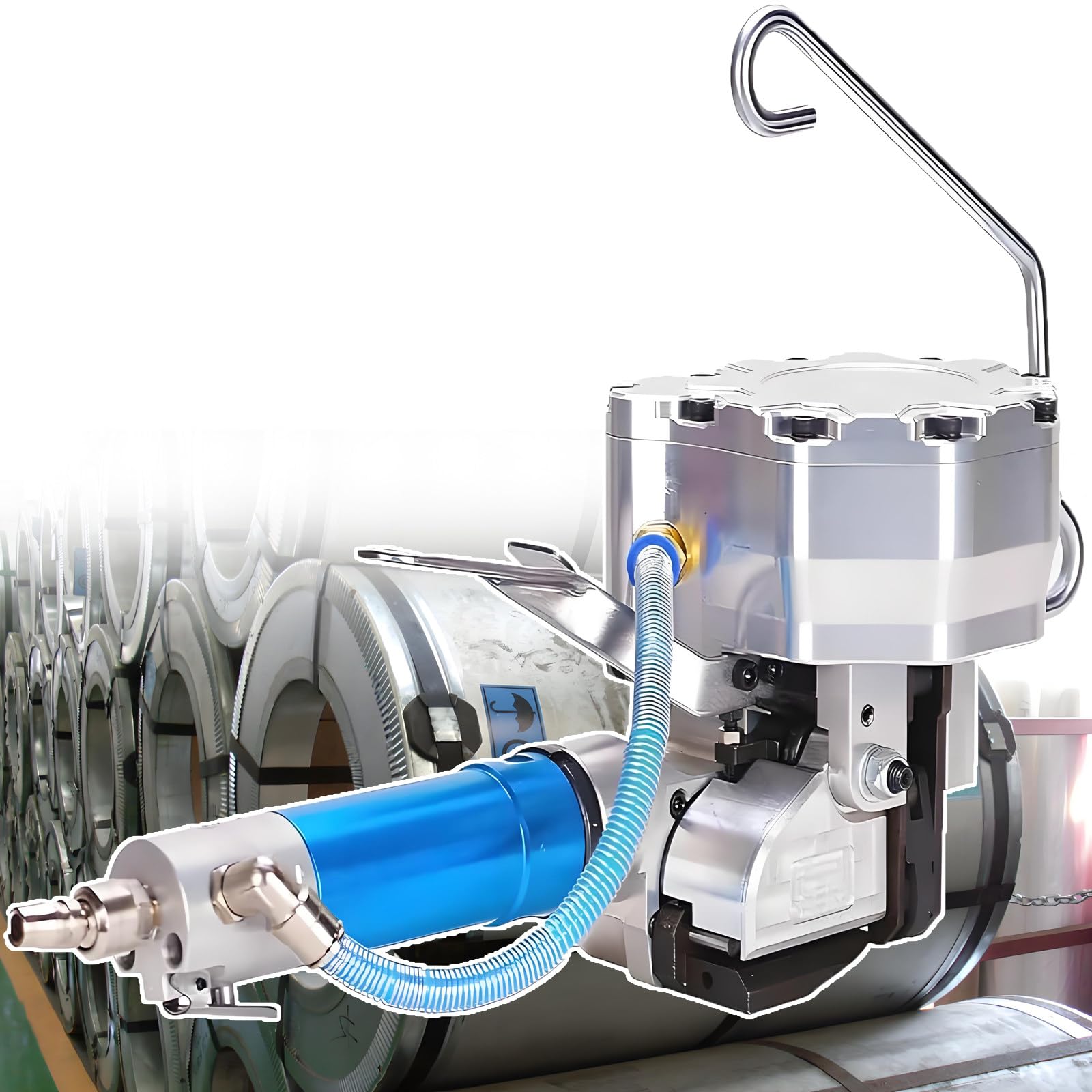 Tragbare pneumatische Stahl-Umreifungsmaschine mit vergrößertem Luftzylinder für Industrieverpackungen und sichere Metallumreifung