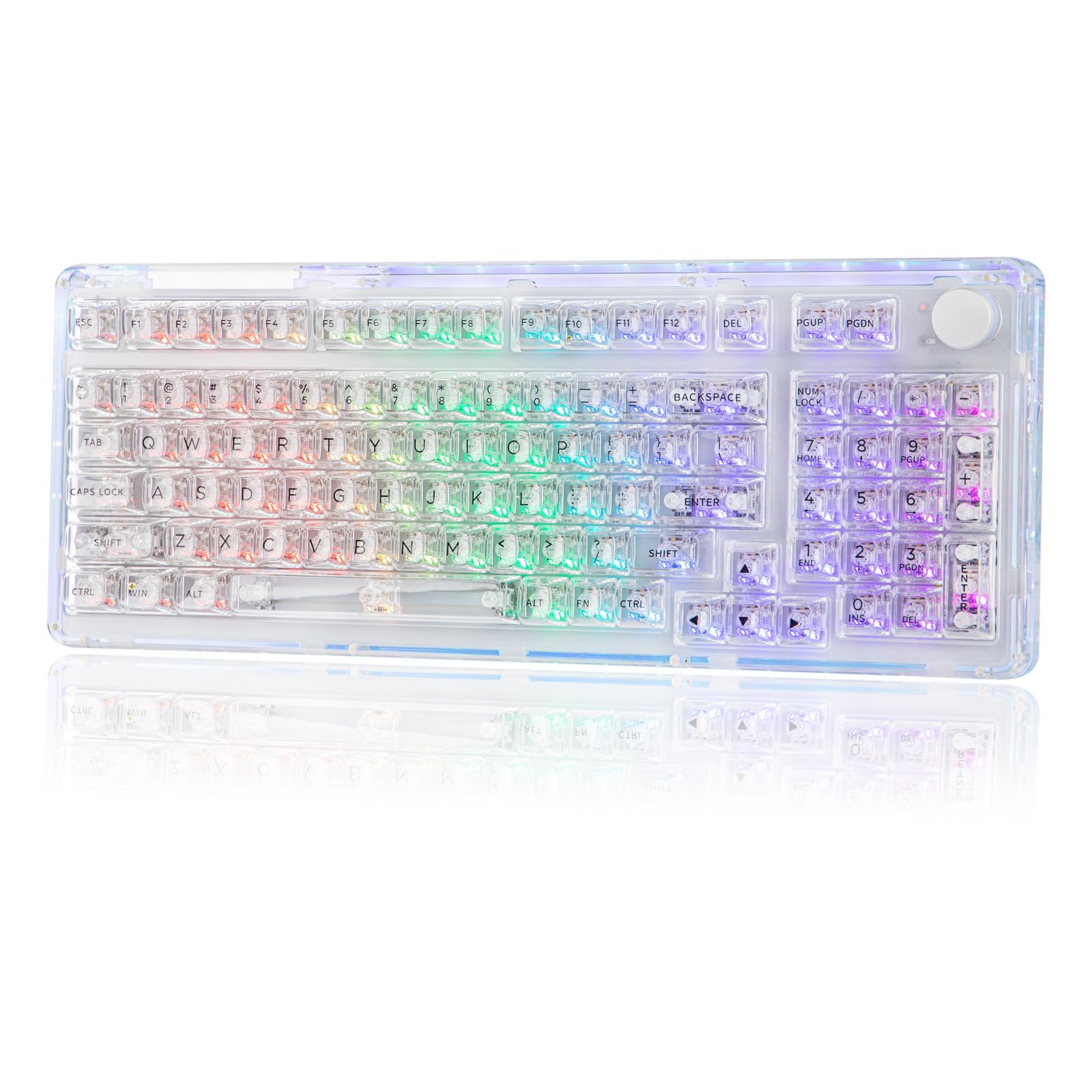 KiiBoom Phantom 98 Hot Swappable Crystal Gasket-Mounted Mechanical Keyboard, Triple Mode NKRO Gaming Keyboard with South-Facing RGB, Clear Keycaps,