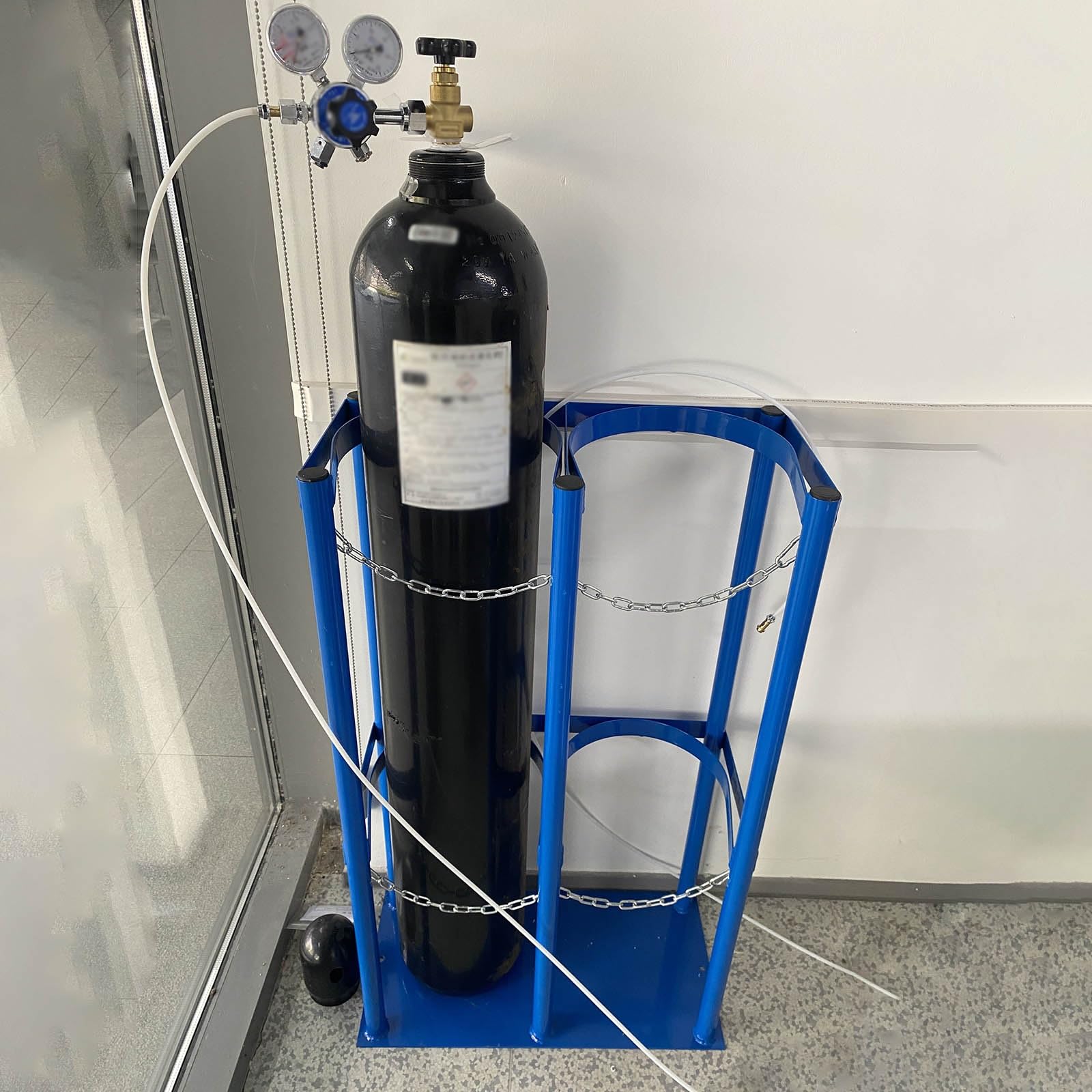 Stalowy wysoki wózek do butli gazowych, aluminiowy wózek z kołami tlenowymi, wytrzymały stojak na butle gazowe i półka, 80 cm, nadaje się do użytku wewnątrz/na zewnątrz,